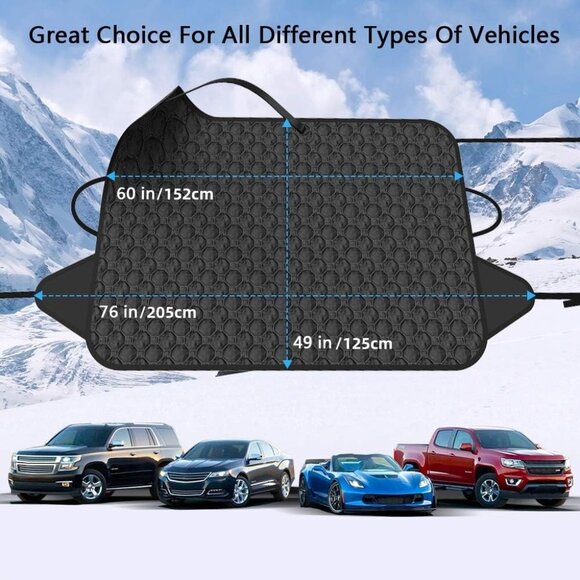 Windshield Cover for Ice and Snow Thickened Windproof Winter Cover with Hooks - Picture 6 of 9